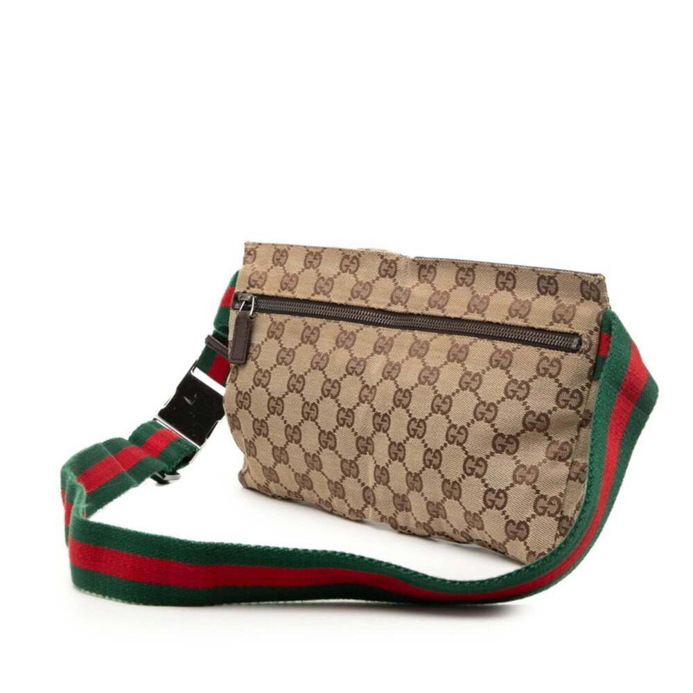 Gucci GG Canvas Waist Bag Body 28566 Beige Brown Leather Women's GUCCI - Picture 2 of 8